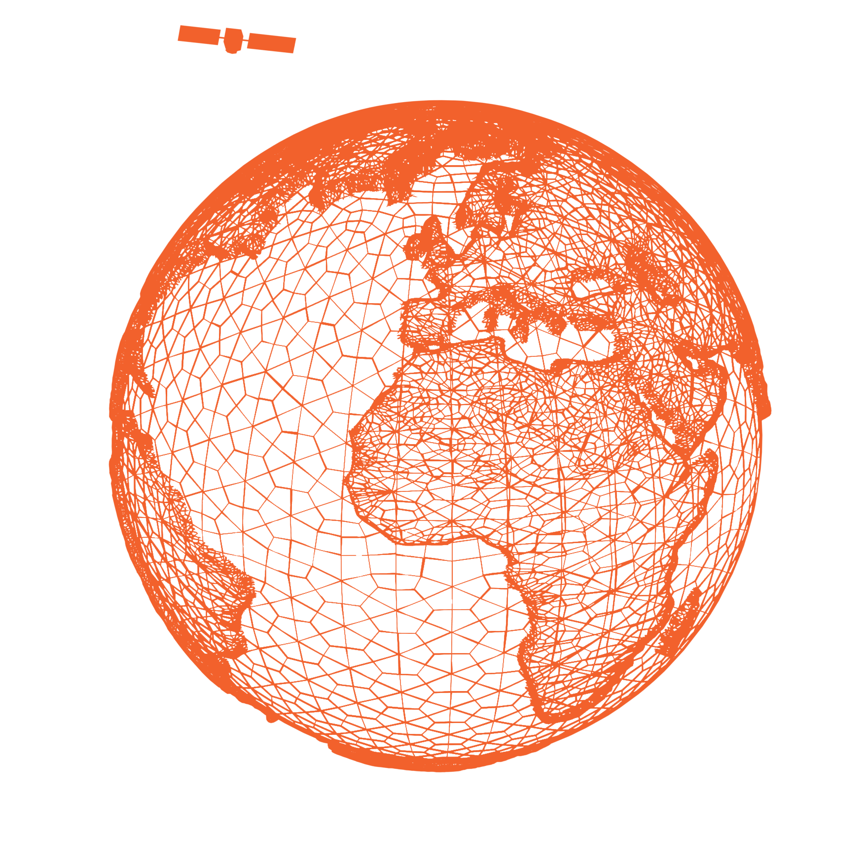 Planeta Terra em Wireframe com linhas cor de laranja.